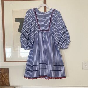 RHODE Blue and White Striped Dress with Red Accents